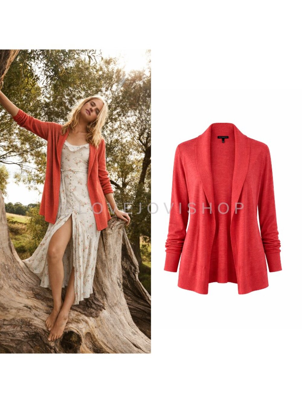 Sweater | Eileen Fisher Cotton Linen Cardigan Open Front Coral | Lightweight XS